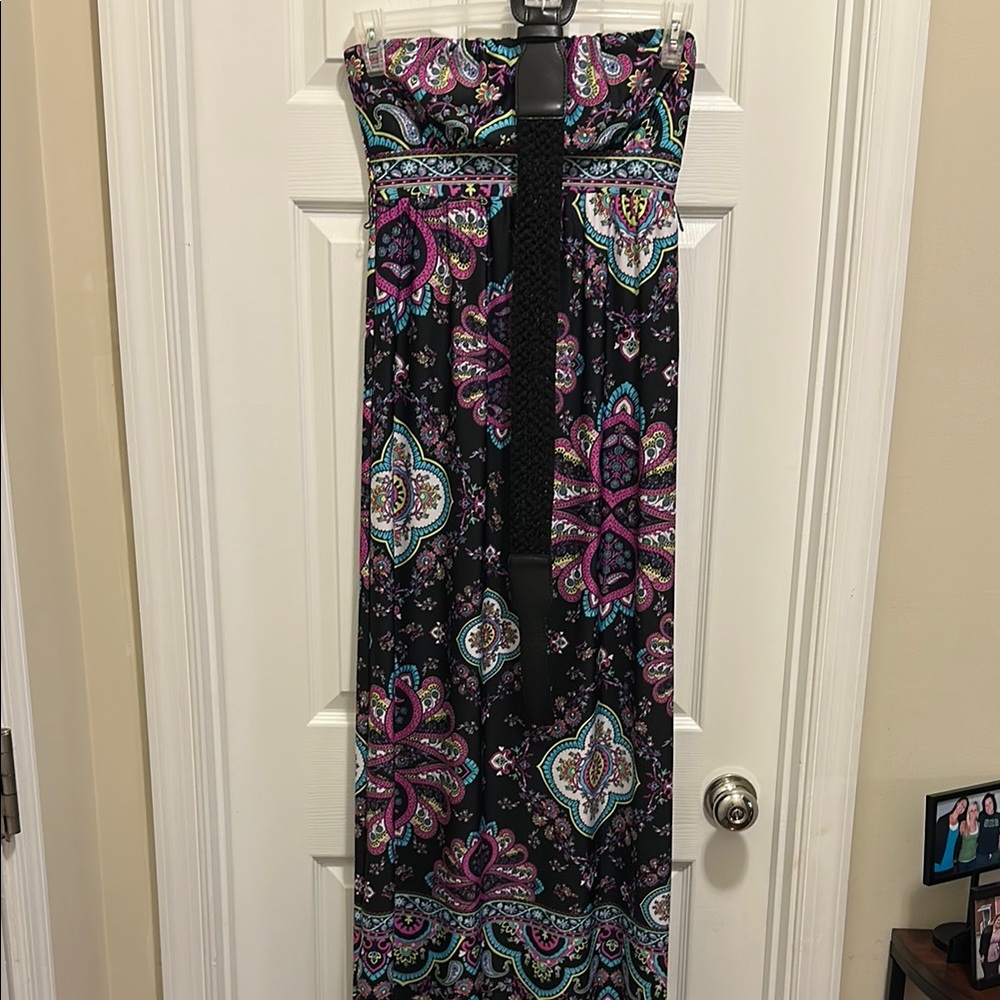 Heart Soul Black and Pink Ruched Strapless Sundress